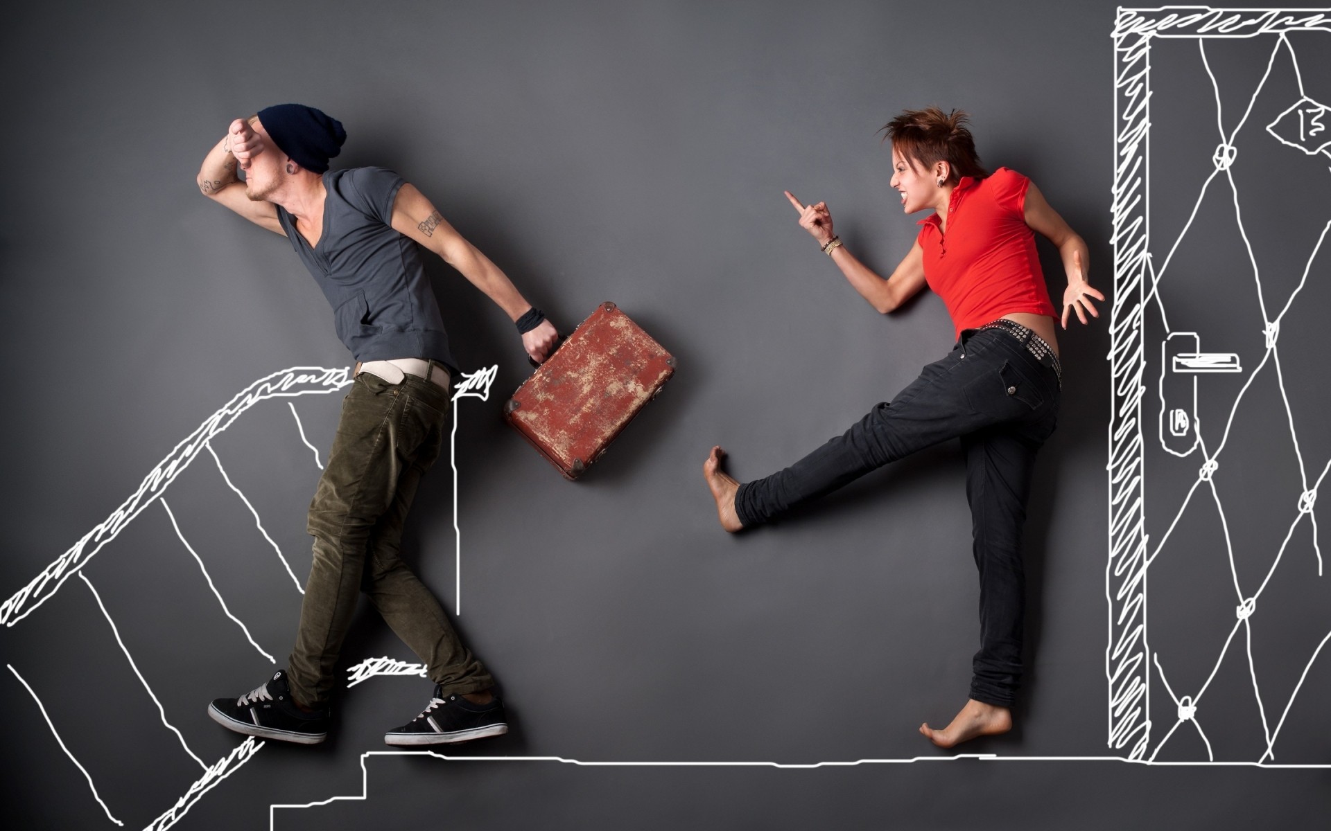 男人 危险 情侣 爱情 关系 有趣 在墙上画