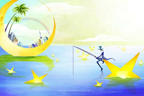 海之星上的渔夫的插图