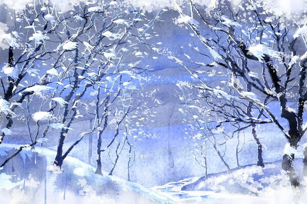 冷雪复盖的森林景观